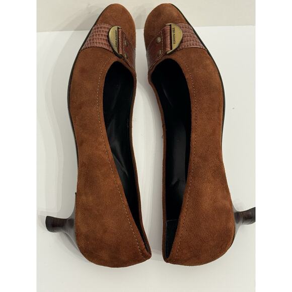 Kenneth Cole Brown Suede Leather Kitten Heels Women's 8.5 "Work It Out" Vintage - Picture 9 of 12